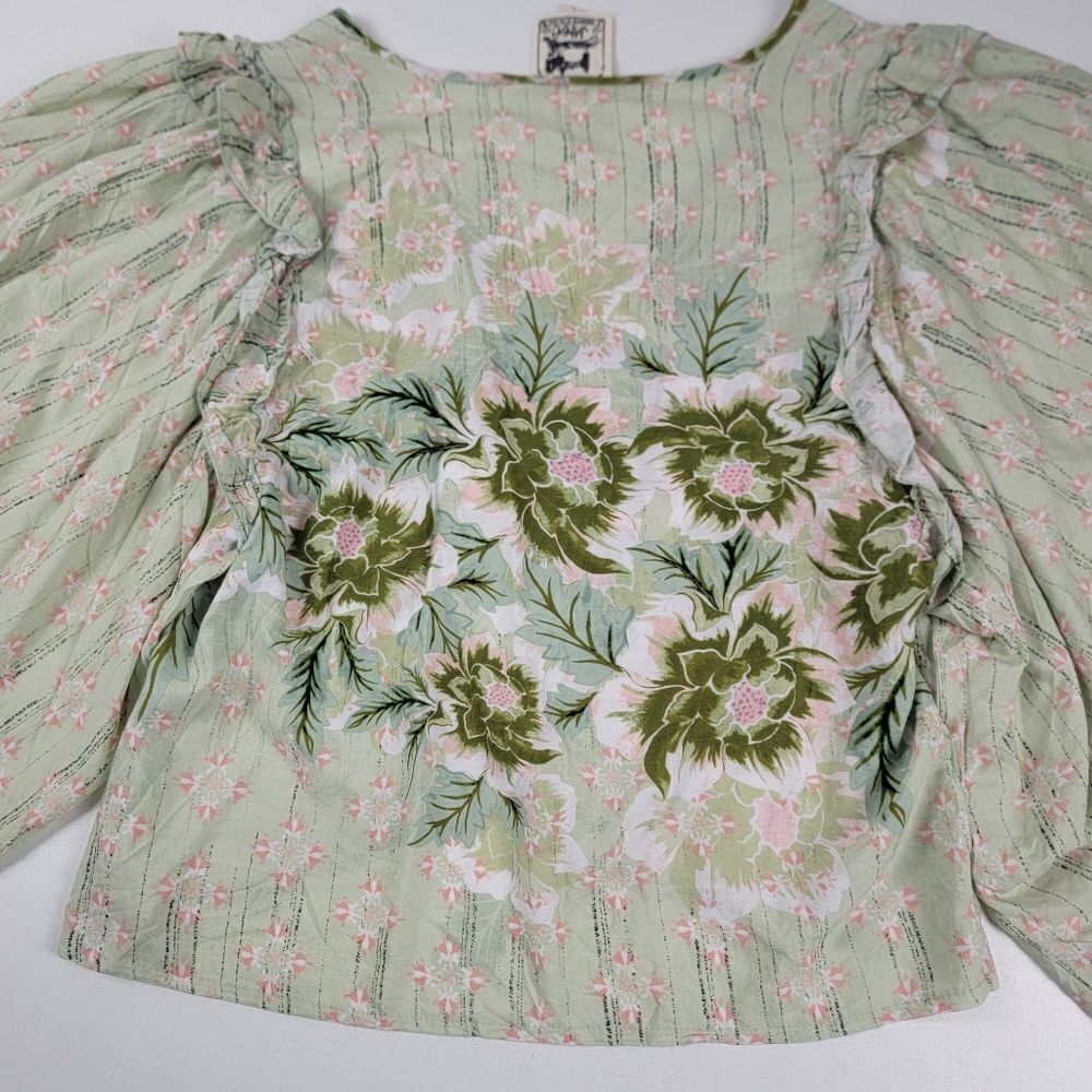 Jaase Light Green Floral V-Neck Ruffle Sleeve Top - Picture 14 of 14